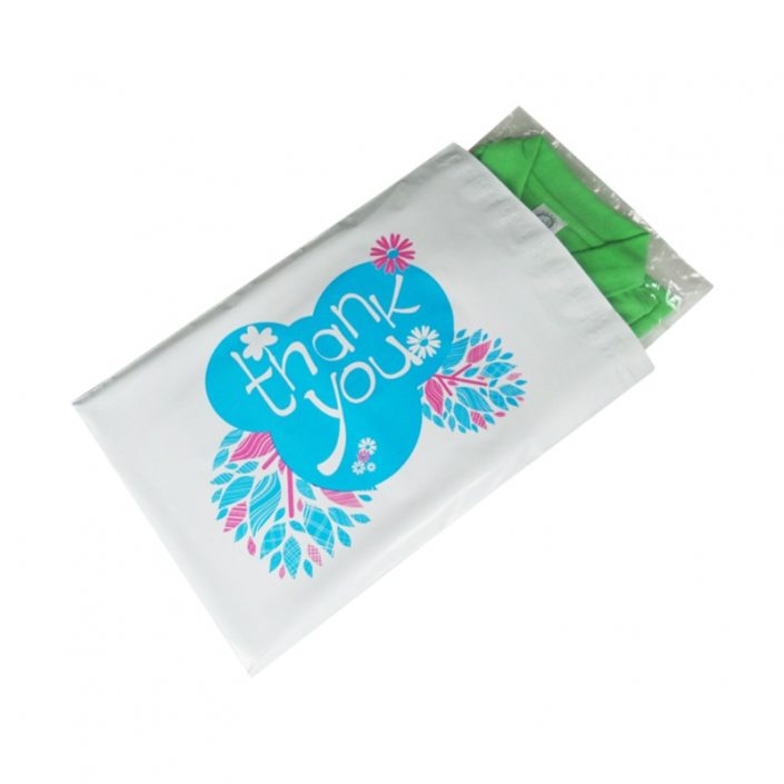 Blue Leaf Thank You Design Poly Mailers