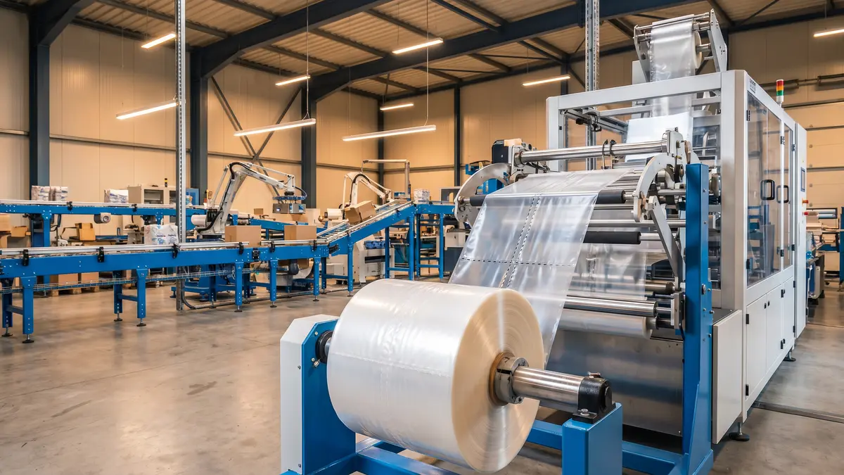 Perforation in packaging showing pre-opened bags on a roll with tear notch features for automated packaging lines