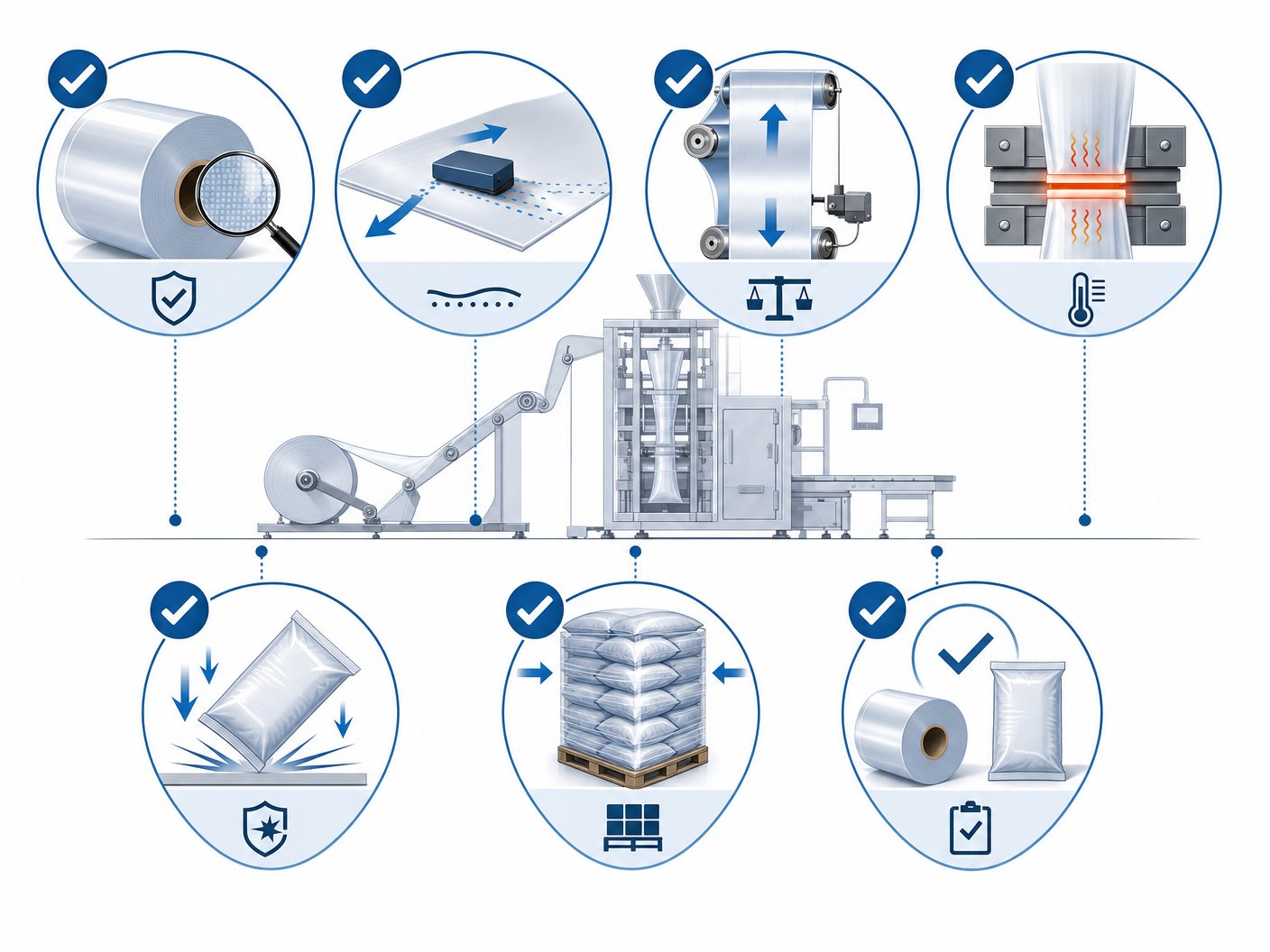 FFS downtime reduction checklist infographic Seven checkpoints for reducing FFS packaging line downtime