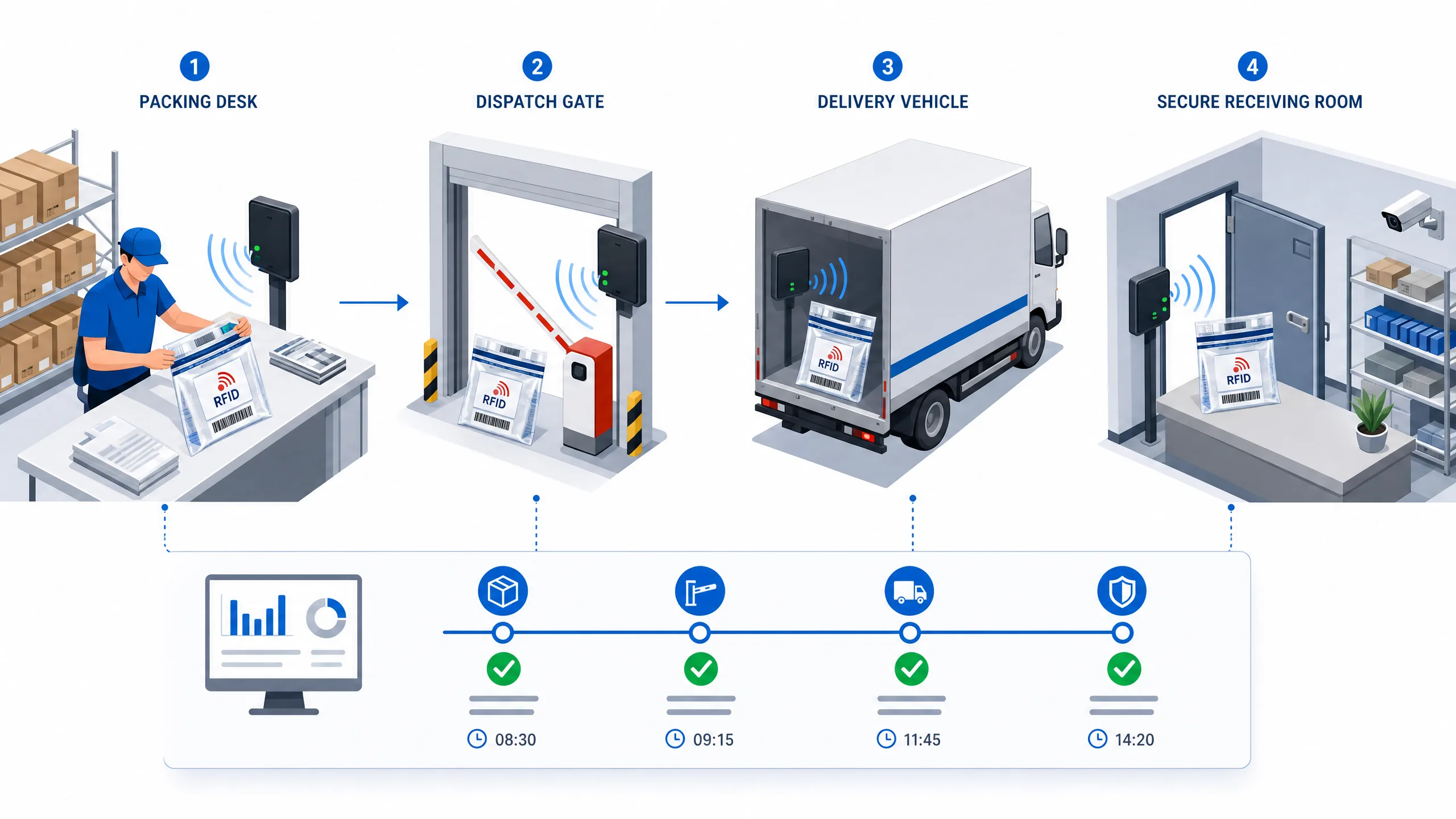 RFID checkpoint workflow for security bags